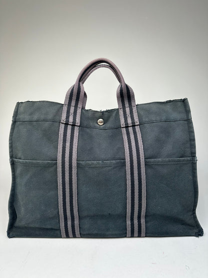 Vintage Hermes Canvas Tote Bag Black Grey