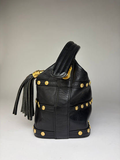 Vintage Gianni Versace Studded Leather Top-Handle Bag Black Gold