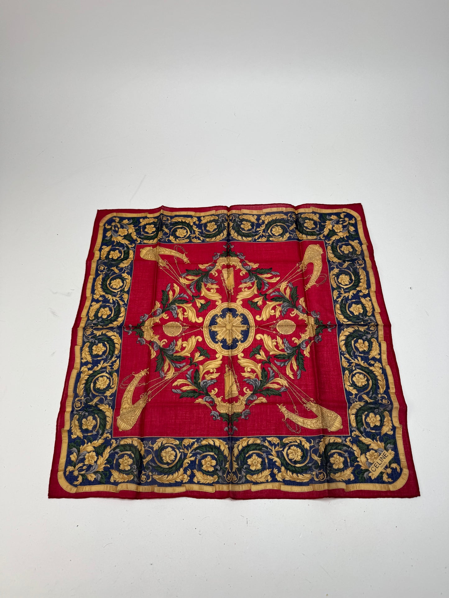 Vintage Celine Baroque Scarf Red Gold
