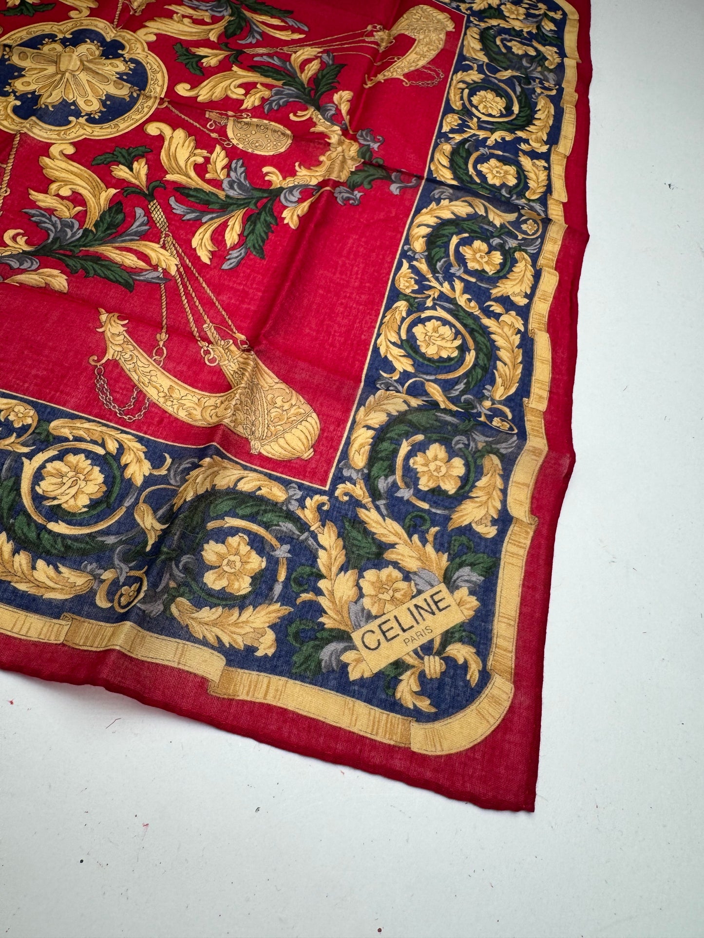 Vintage Celine Baroque Scarf Red Gold