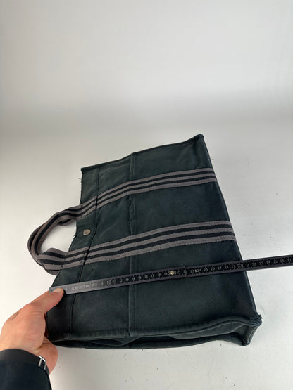 Vintage Hermes Canvas Tote Bag Black Grey
