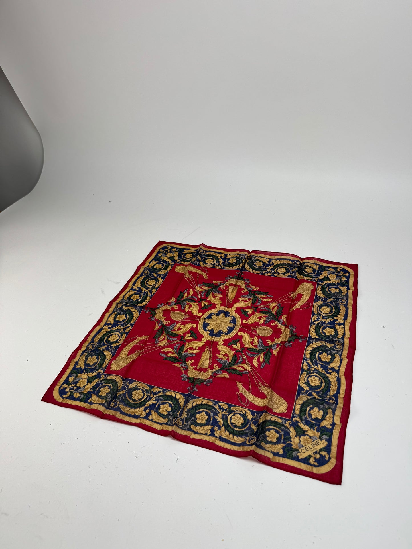 Vintage Celine Baroque Scarf Red Gold