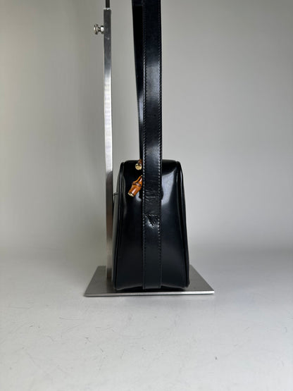 Vintage Gucci Leather Crossbody Bag Black Gold