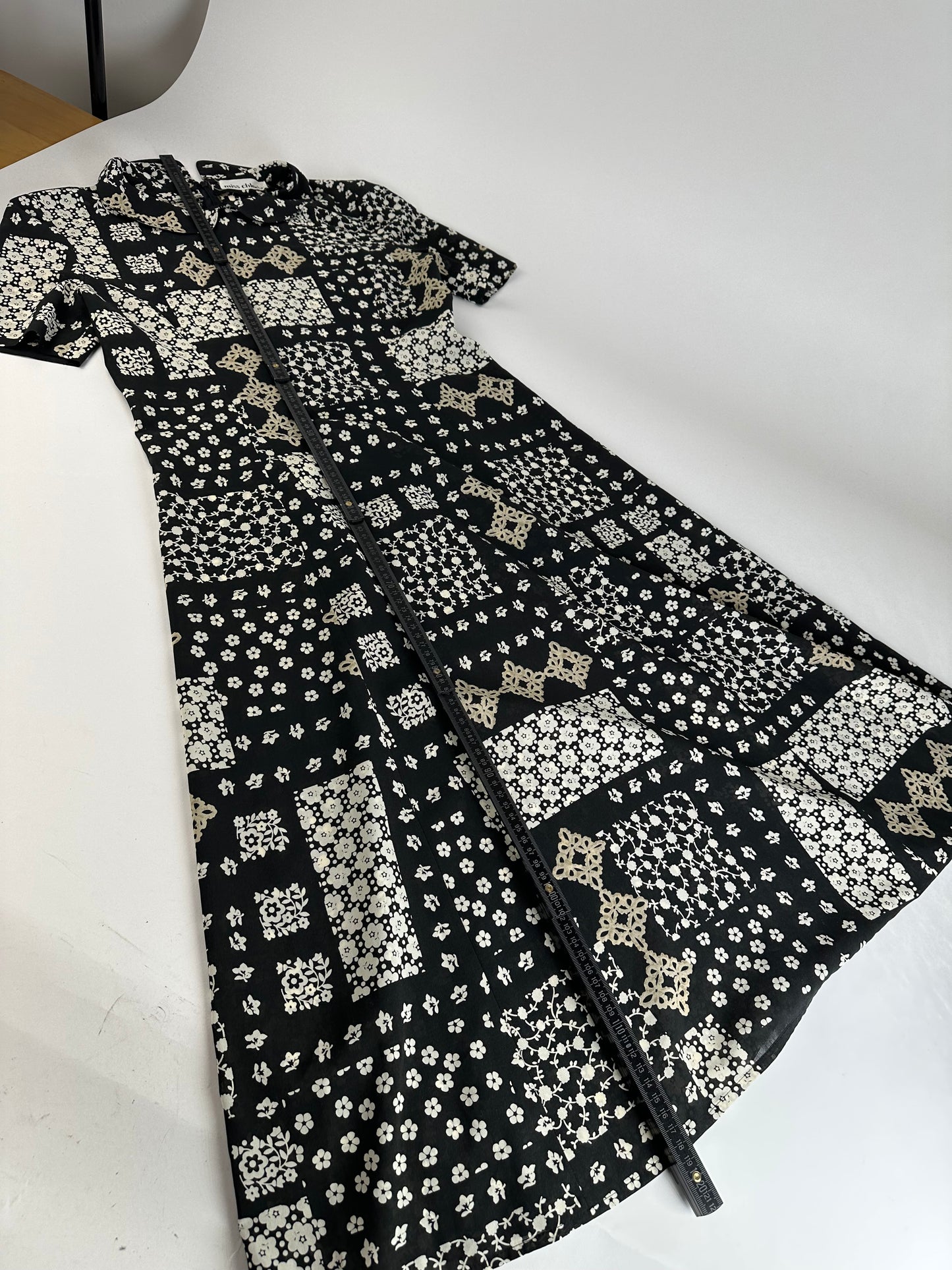 Vintage Chloe Silk Blend Floral Dress Black Cream