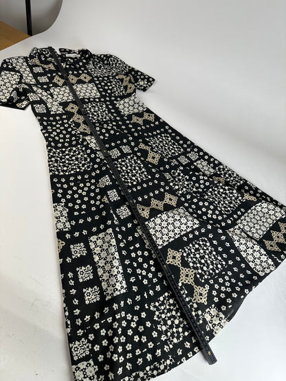 Vintage Chloe Silk Blend Floral Dress Black Cream