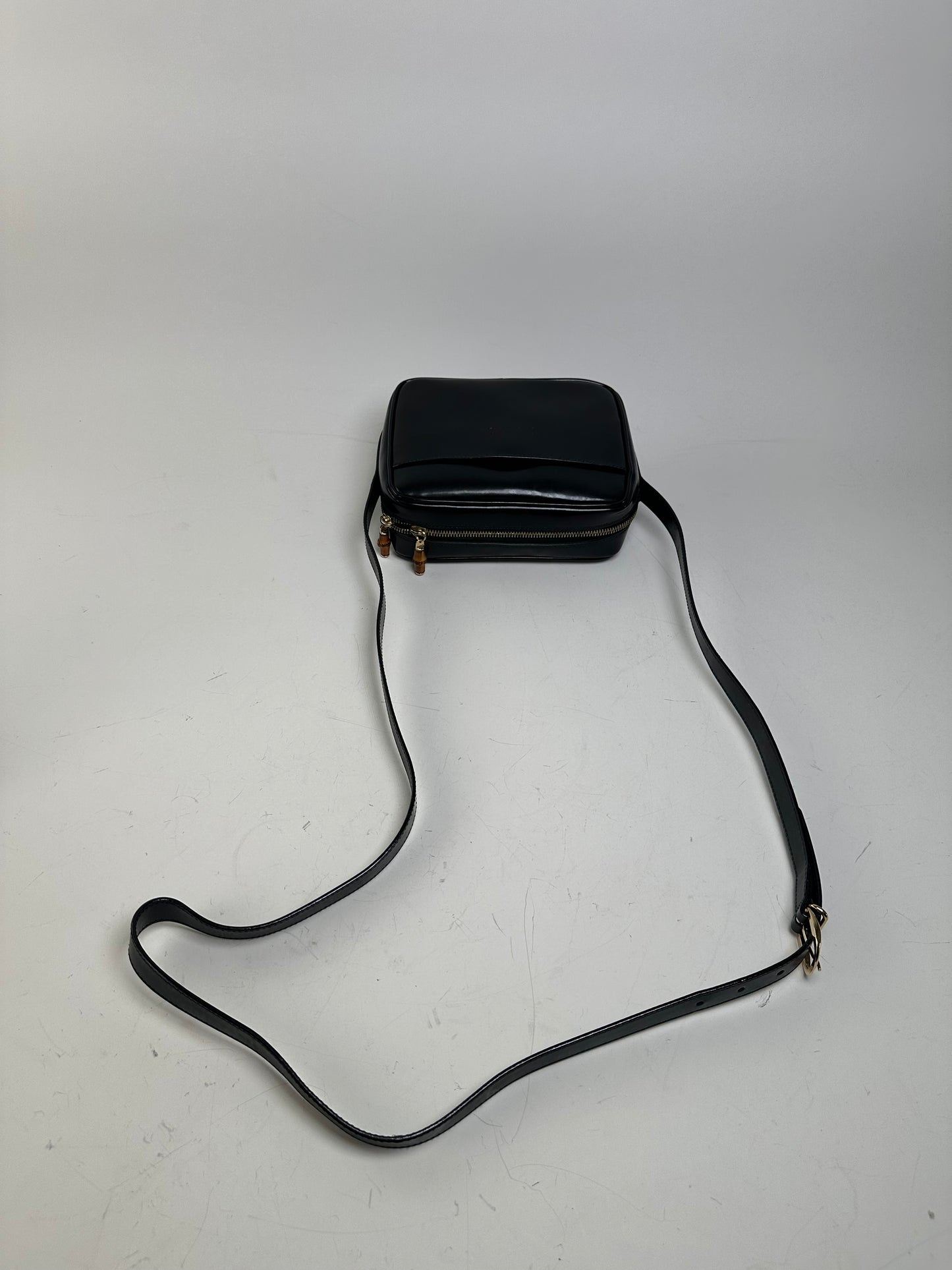 Vintage Gucci Leather Crossbody Bag Black Gold