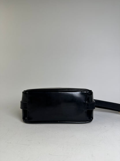 Vintage Gucci Leather Crossbody Bag Black Gold