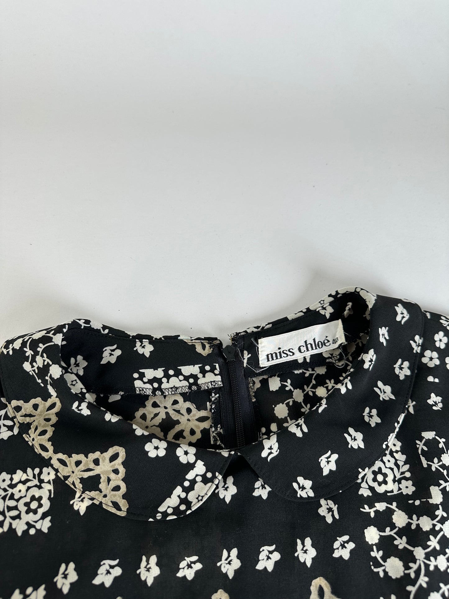 Vintage Chloe Silk Blend Floral Dress Black Cream