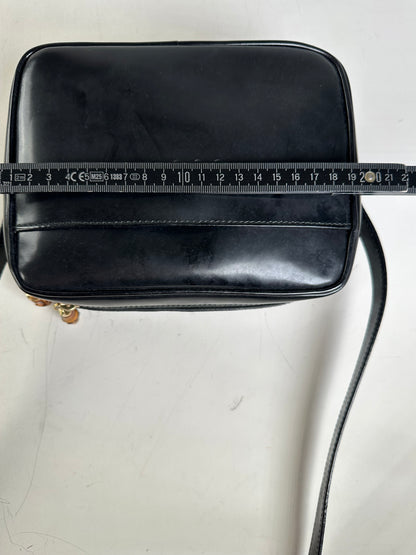 Vintage Gucci Leather Crossbody Bag Black Gold