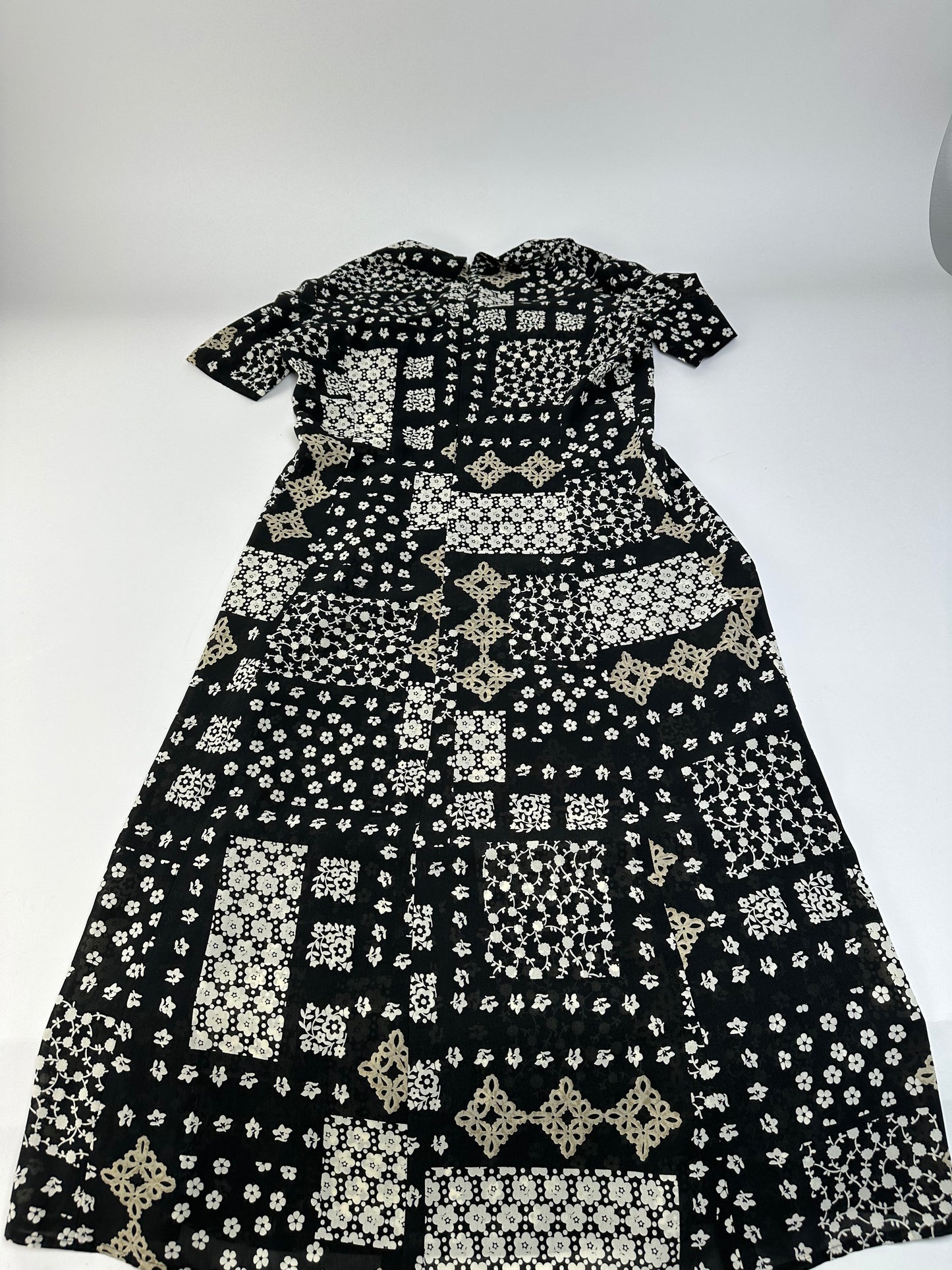 Vintage Chloe Silk Blend Floral Dress Black Cream
