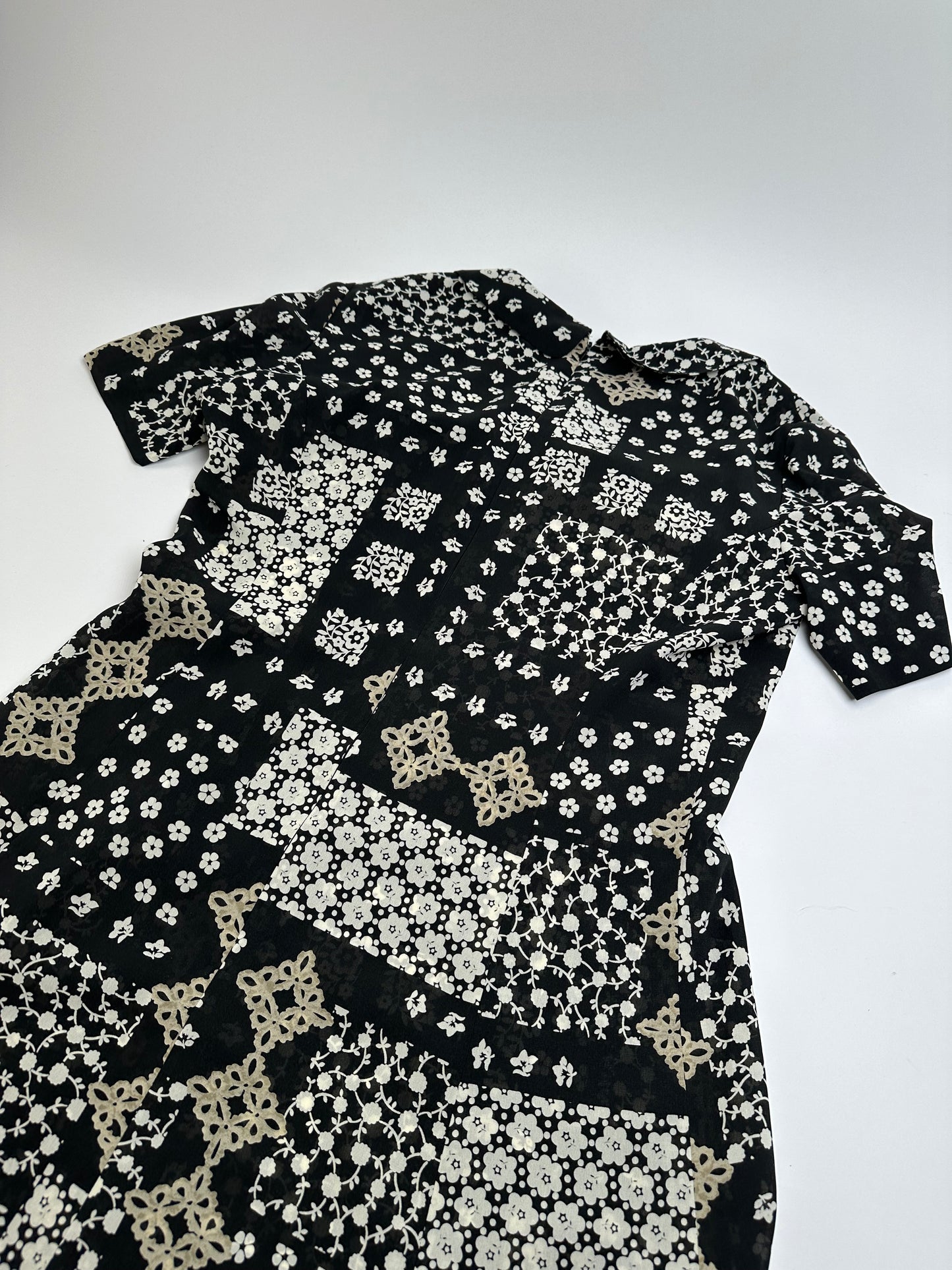 Vintage Chloe Silk Blend Floral Dress Black Cream