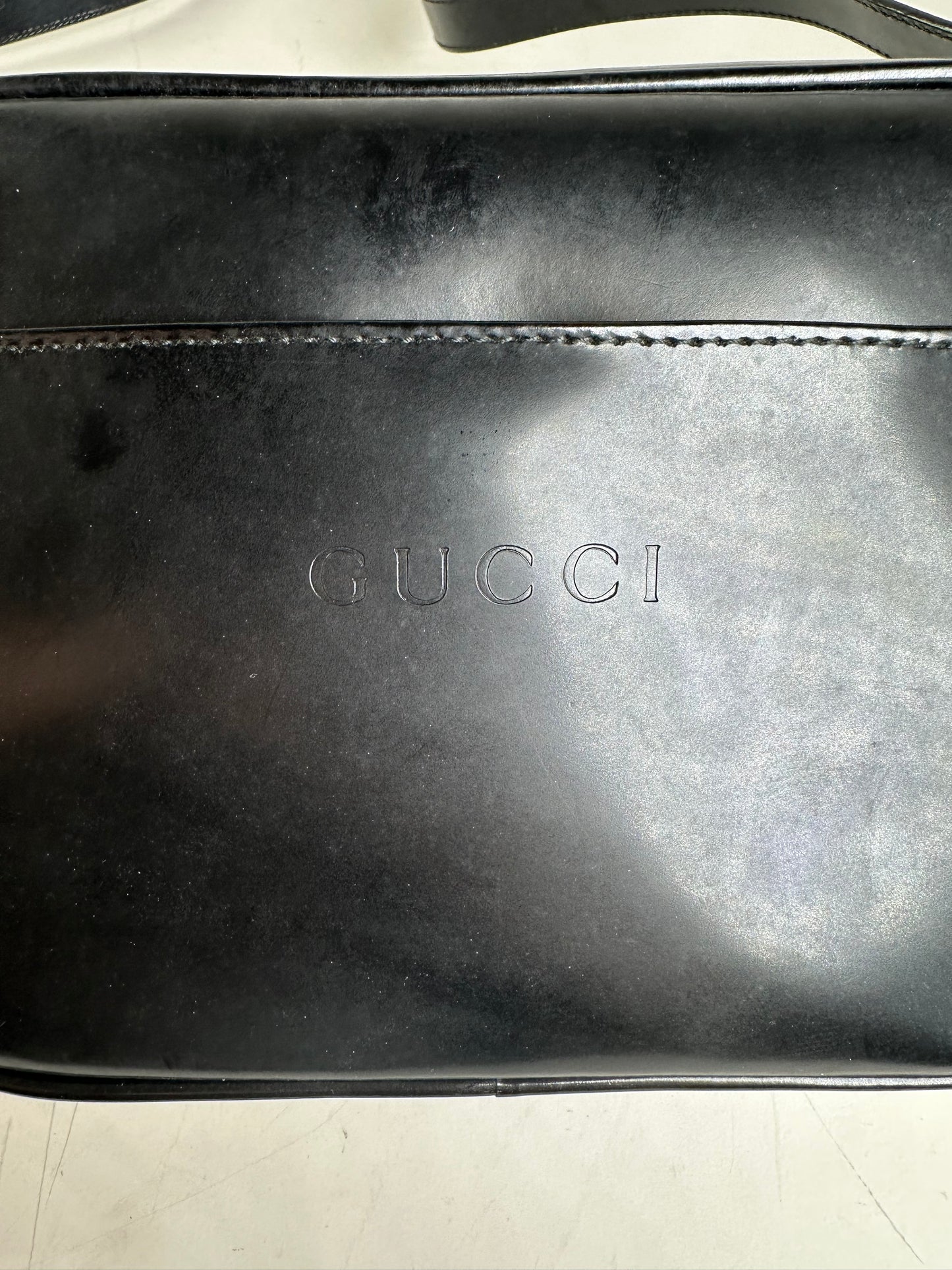 Vintage Gucci Leather Crossbody Bag Black Gold