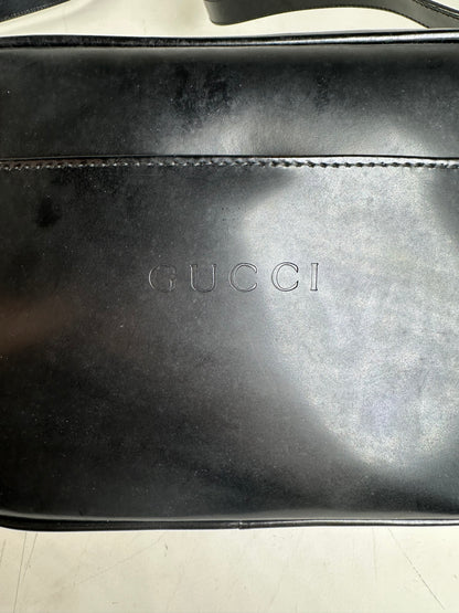 Vintage Gucci Leather Crossbody Bag Black Gold