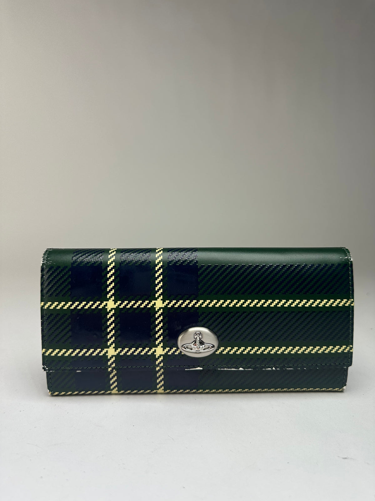 Vintage Vivienne Westwood Patent Tartan Bifold Wallet c. Mid-2000s Green Navy