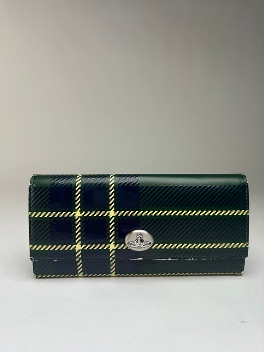 Vintage Vivienne Westwood Patent Tartan Bifold Wallet c. Mid-2000s Green Navy