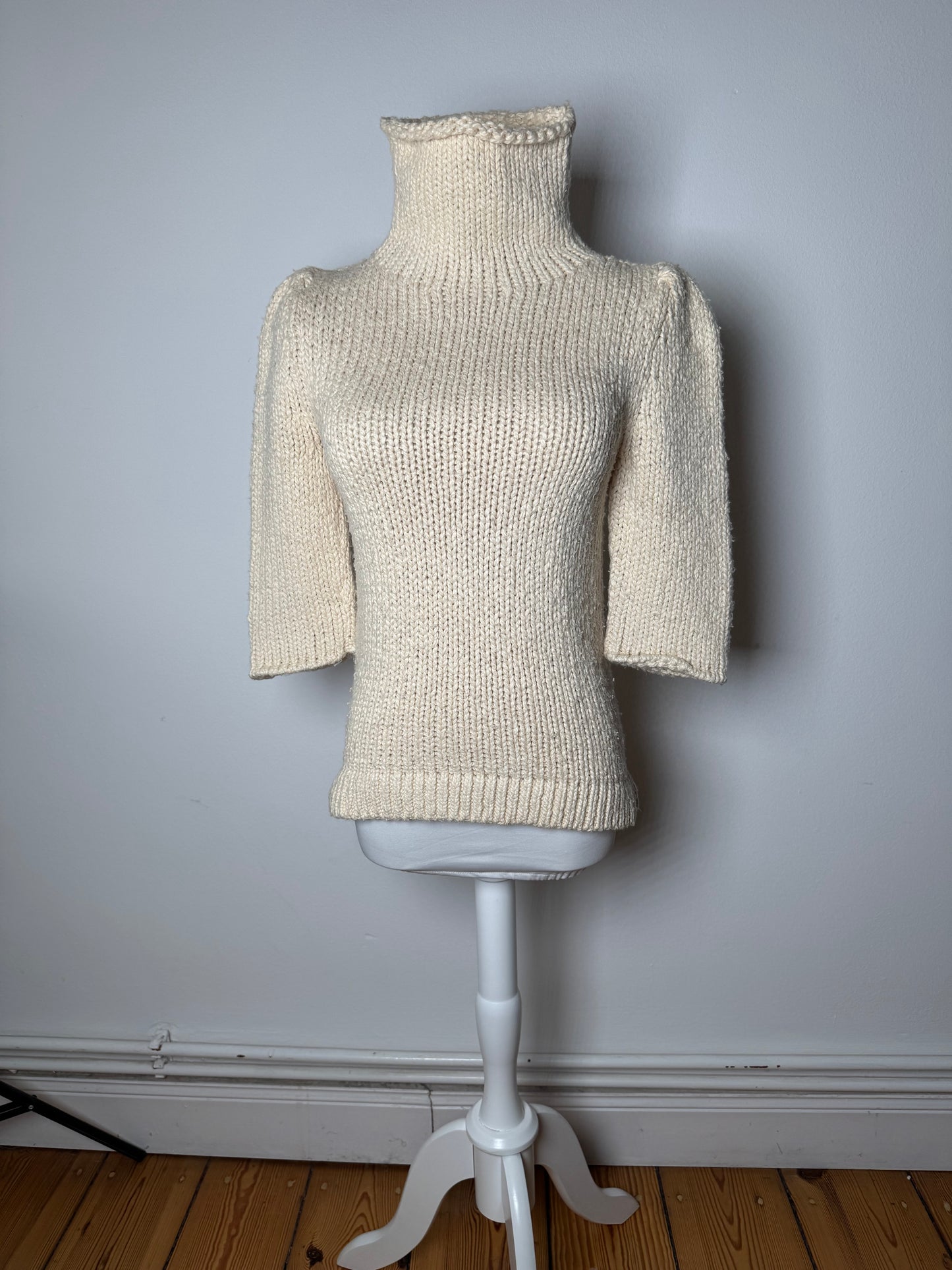 Vintage Balenciaga Short Turtleneck Sweater Beige M