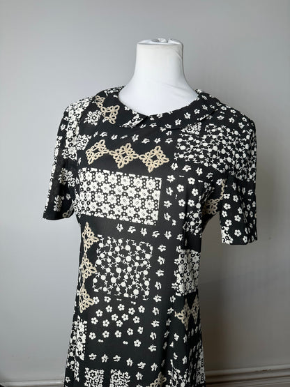 Vintage Chloe Silk Blend Floral Dress Black Cream