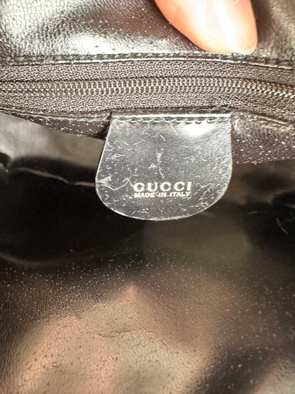 Vintage Gucci Leather Crossbody Bag Black Gold