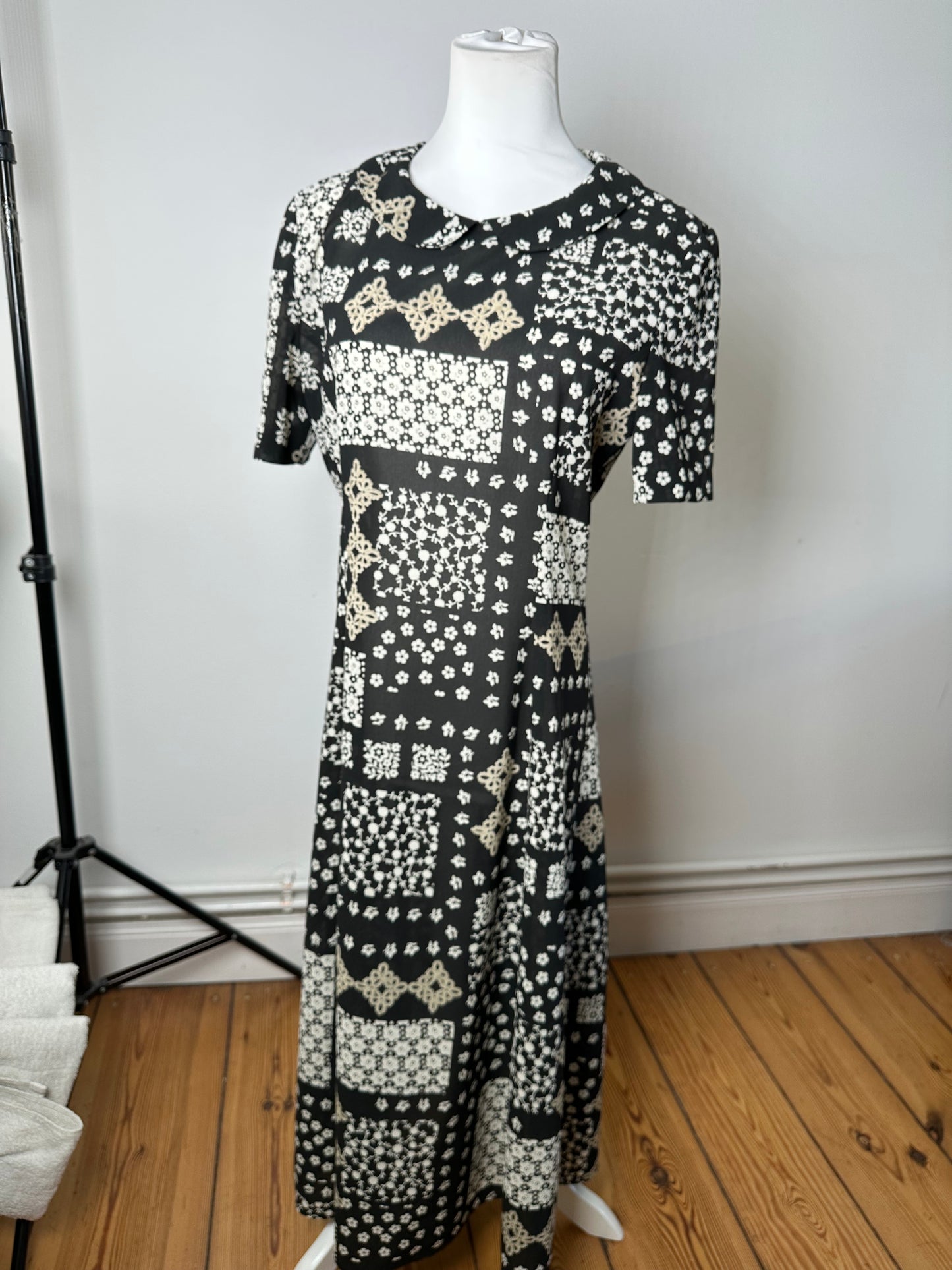 Vintage Chloe Silk Blend Floral Dress Black Cream