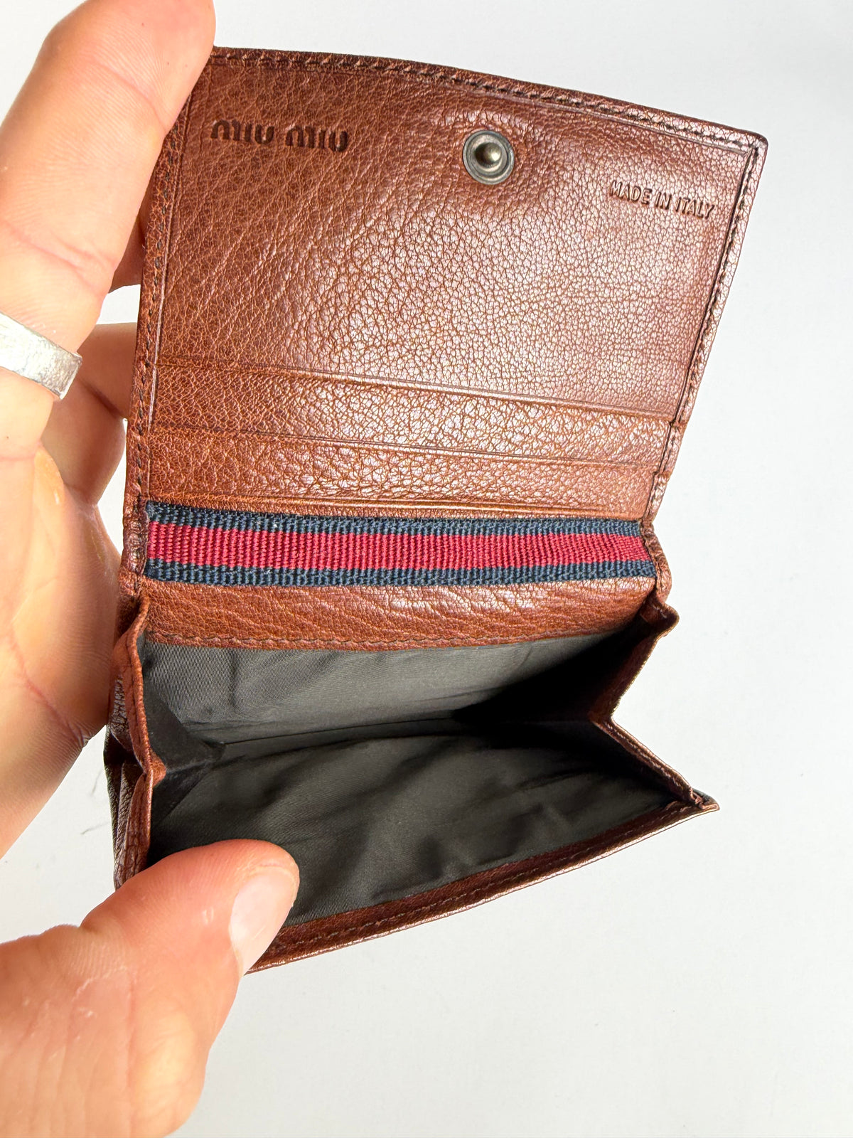 Vintage Miu Miu Grained Leather Bifold Wallet Brown Silver