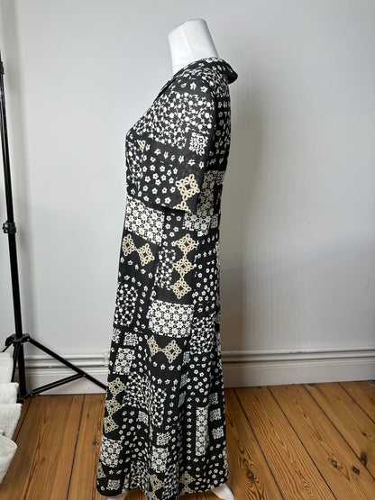 Vintage Chloe Silk Blend Floral Dress Black Cream