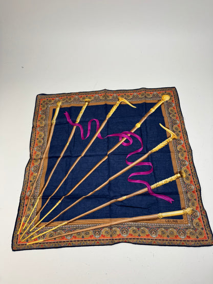 Vintage Celine Baroque Scarf Gold Navy