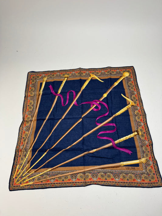 Vintage Celine Baroque Scarf Gold Navy