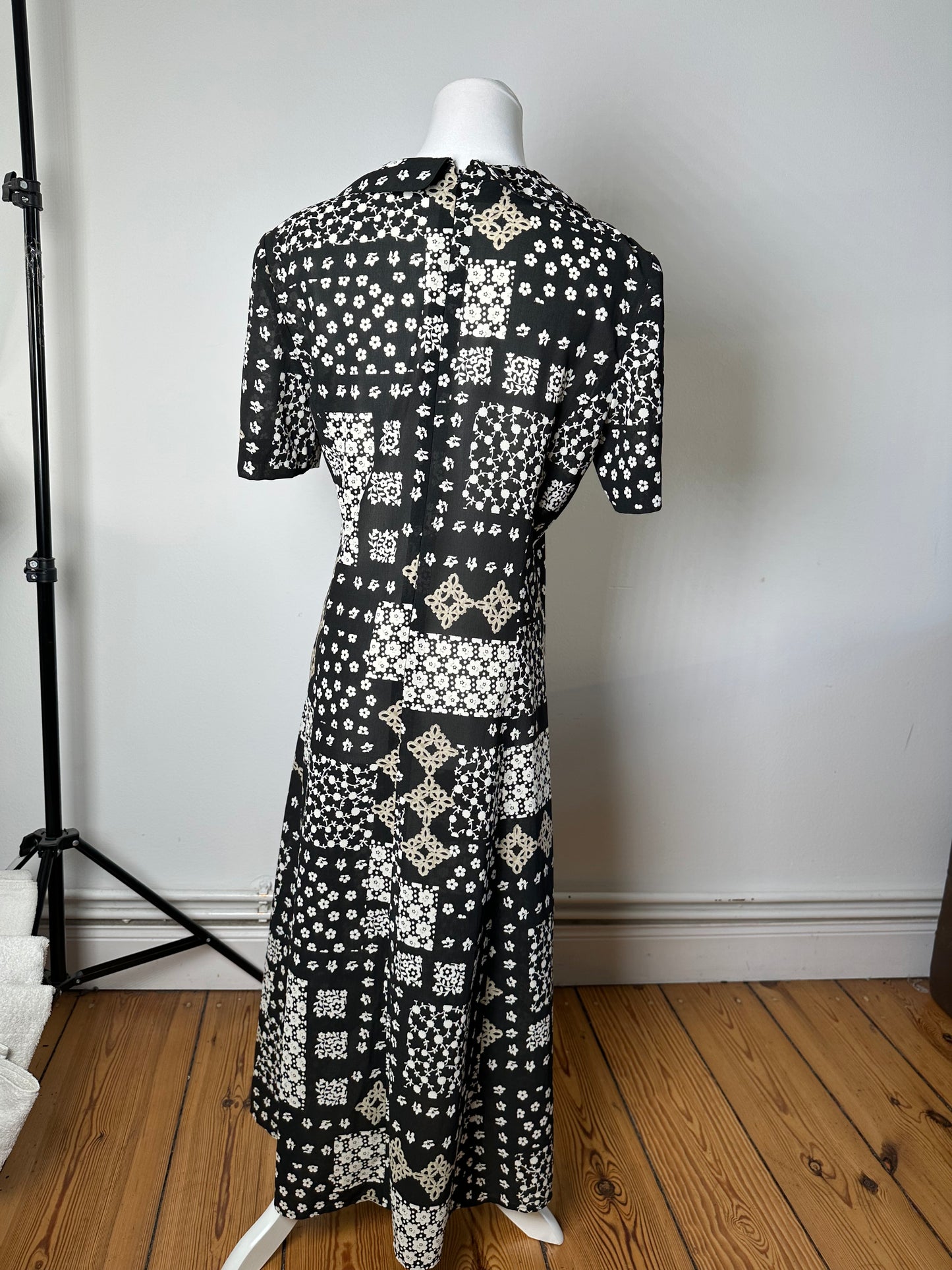 Vintage Chloe Silk Blend Floral Dress Black Cream