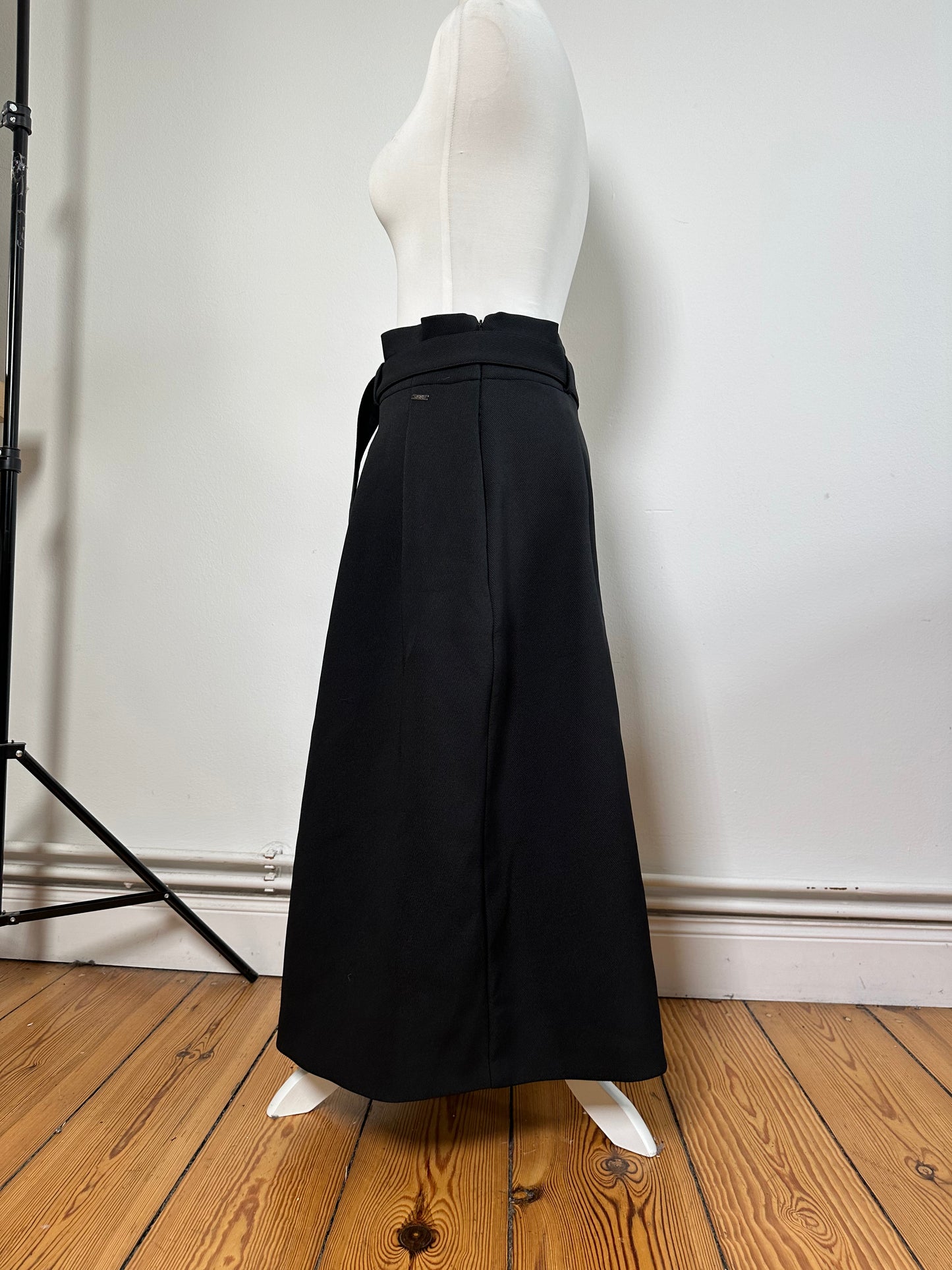Vintage Armani Maxi Skirt Black Silver Zip M