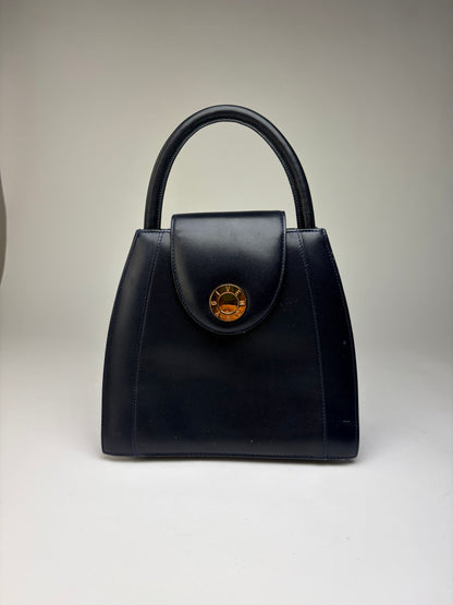 Vintage Givenchy Structured Leather Top-Handle Bag Navy Gold