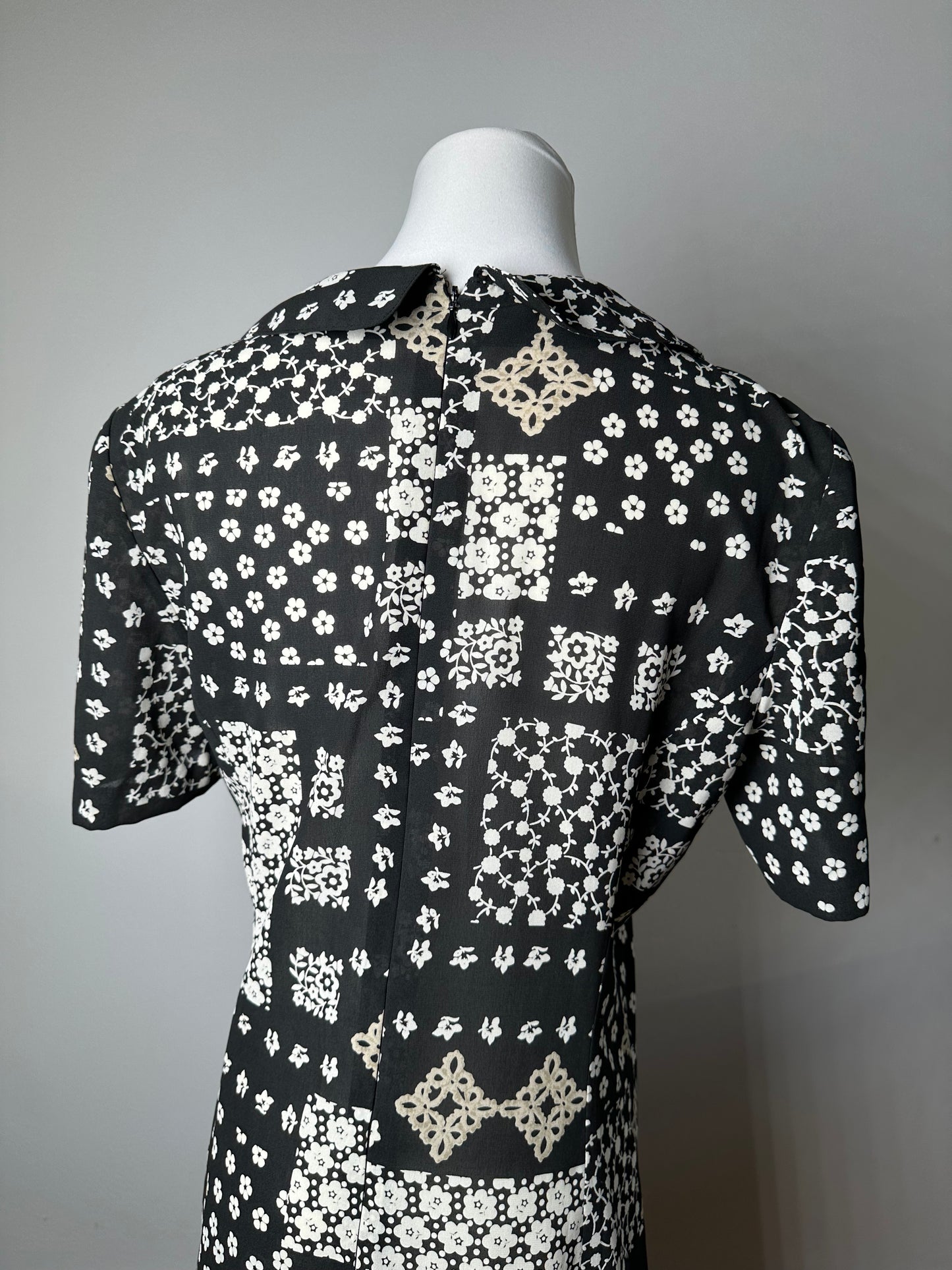 Vintage Chloe Silk Blend Floral Dress Black Cream