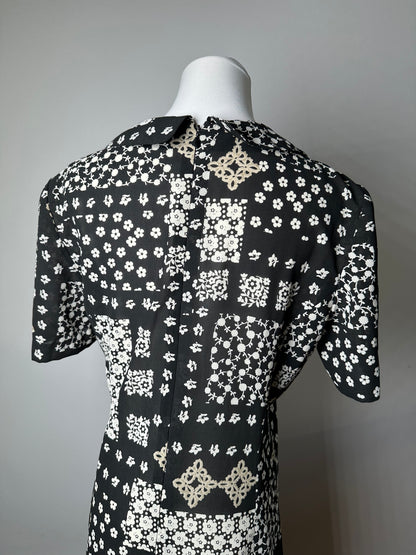 Vintage Chloe Silk Blend Floral Dress Black Cream