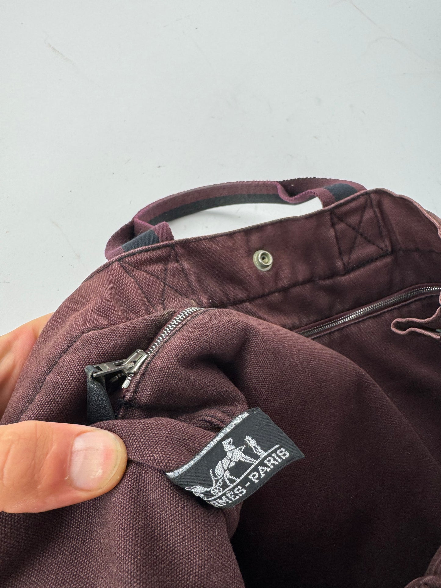 Sac fourre-tout vintage en coton Hermès violet noir