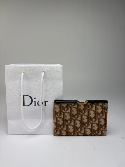 Vintage Dior Oblique Jacquard Flap Wallet Late 1970s Beige Brown