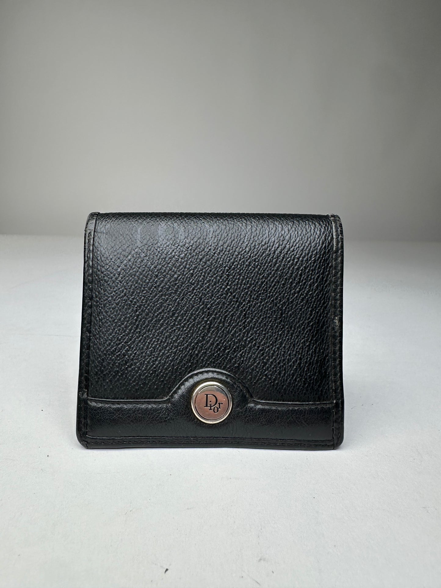 Vintage Dior Leather Wallet Black Silver c. 2000