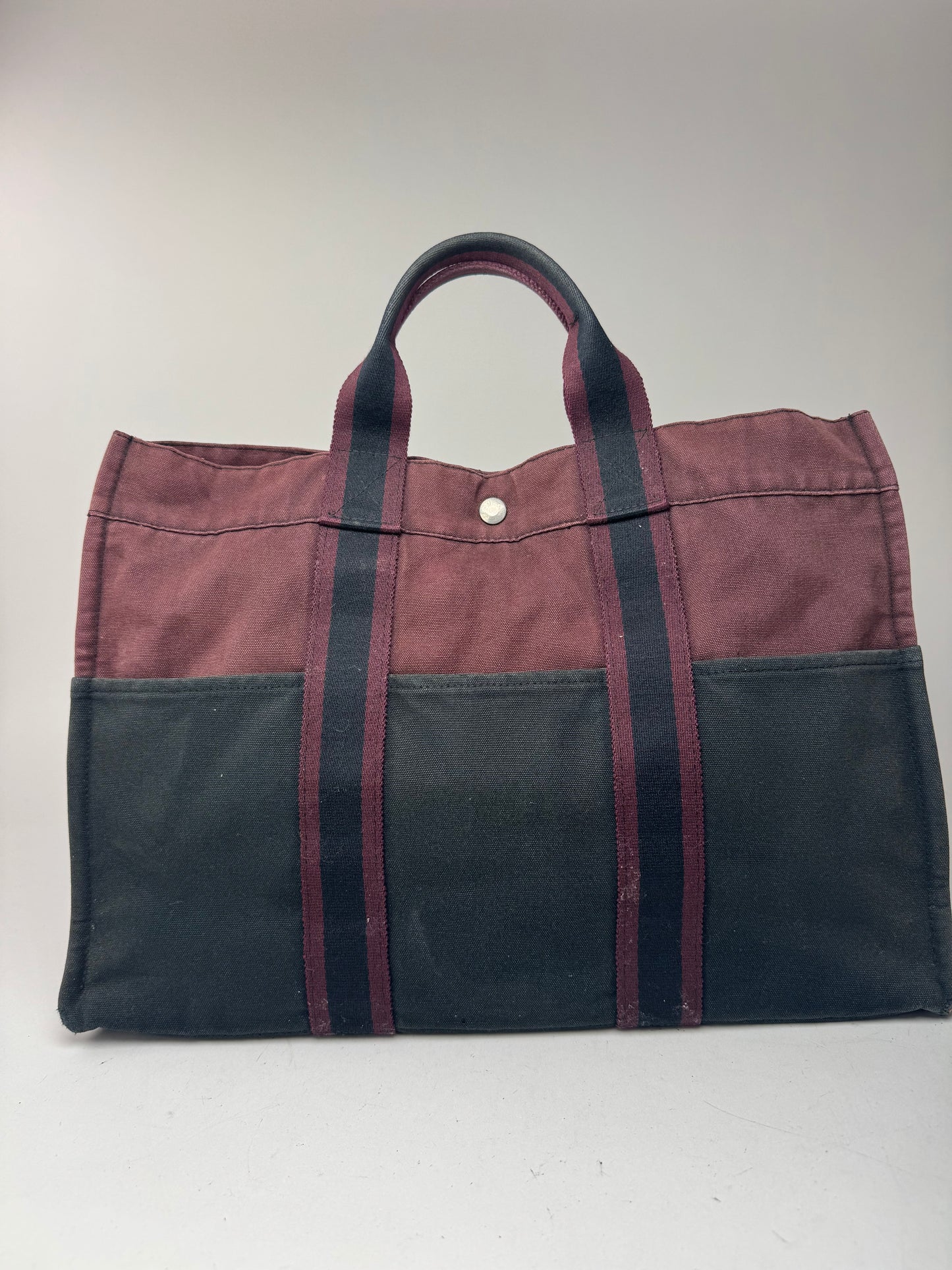 Sac fourre-tout vintage en coton Hermès violet noir