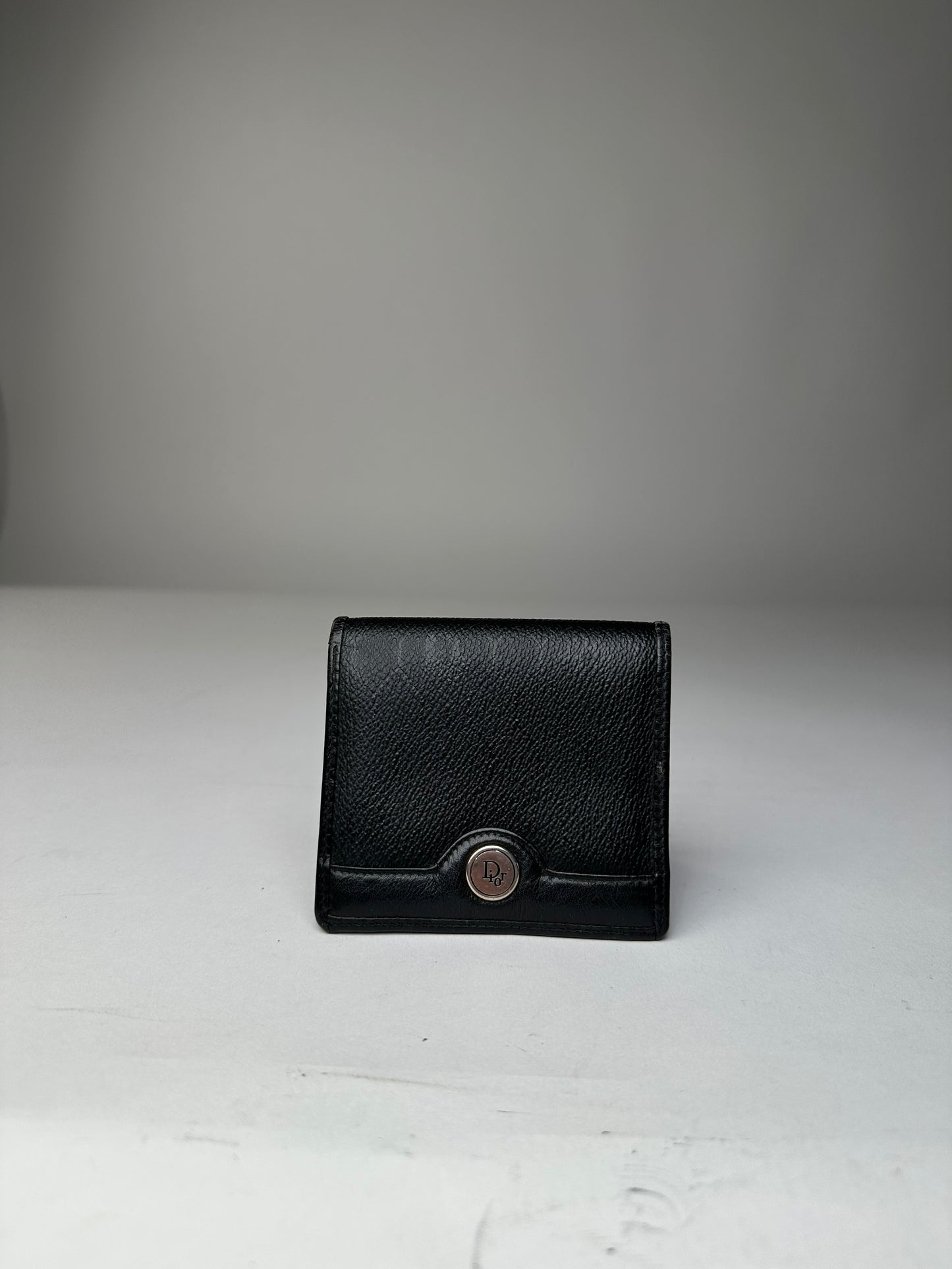 Vintage Dior Leather Wallet Black Silver c. 2000