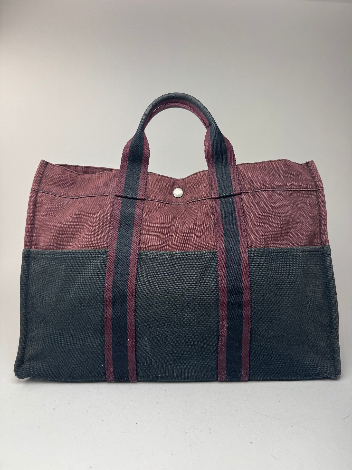 Sac fourre-tout vintage en coton Hermès violet noir