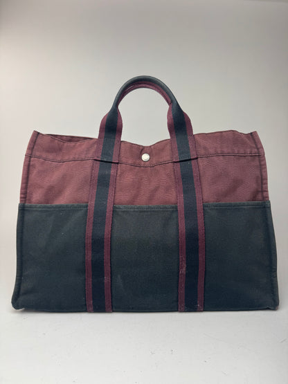 Sac fourre-tout vintage en coton Hermès violet noir