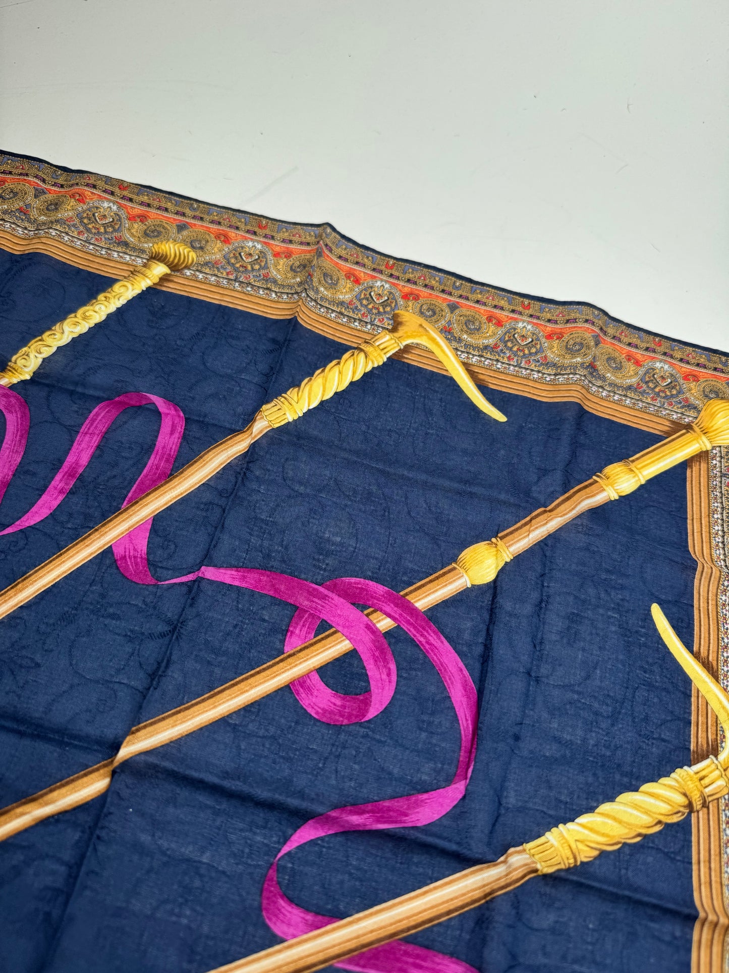 Vintage Celine Baroque Scarf Gold Navy