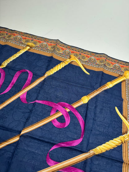 Vintage Celine Baroque Scarf Gold Navy