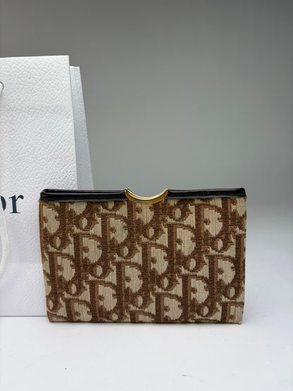 Vintage Dior Oblique Jacquard Flap Wallet Late 1970s Beige Brown