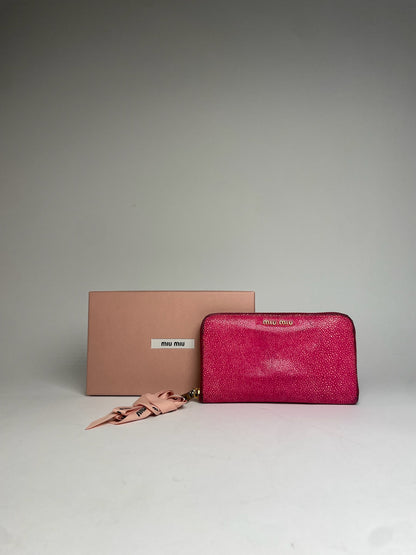 Vintage Miu Miu Snake Emblossed Leather Wallet Pink