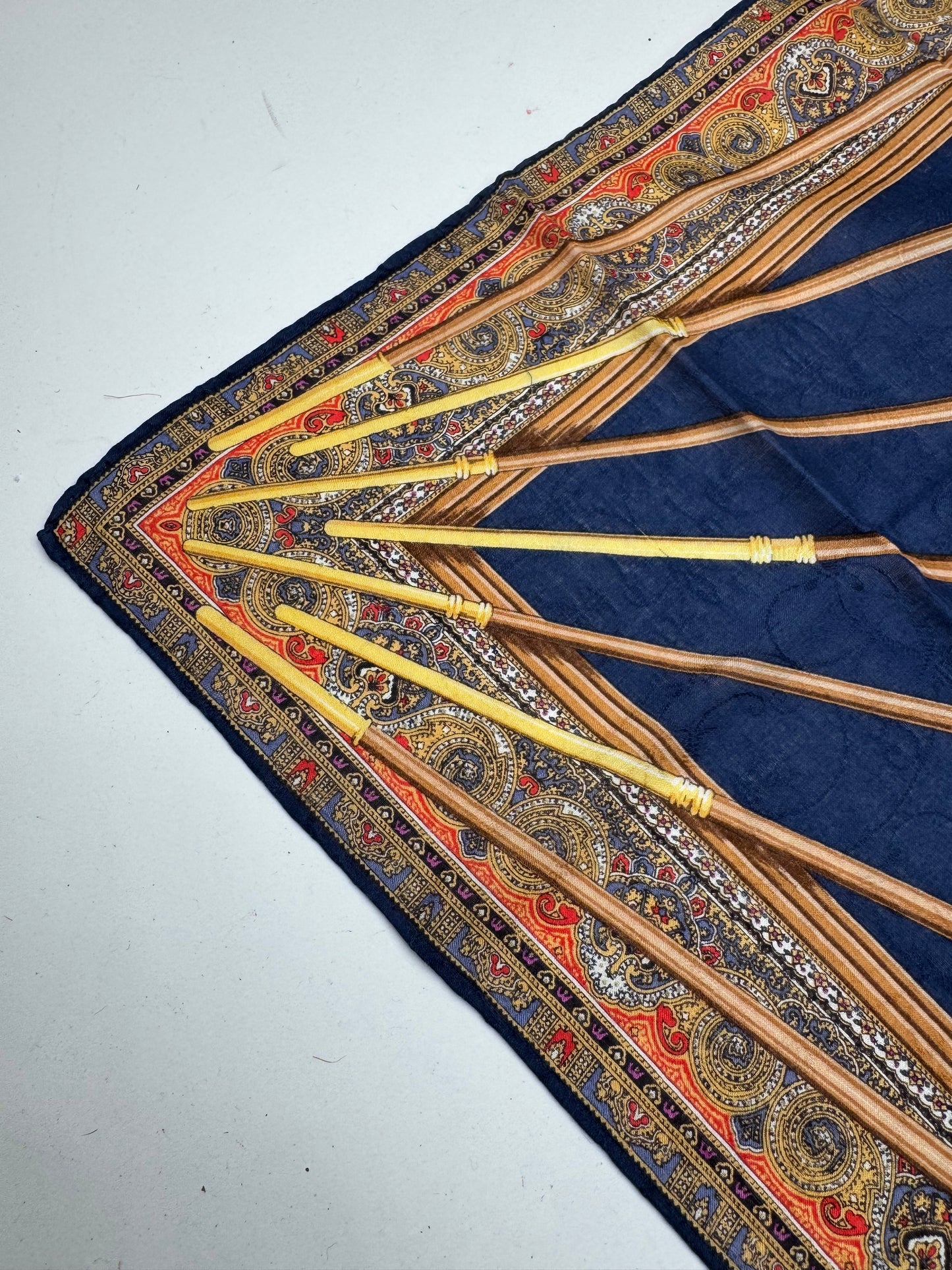 Vintage Celine Baroque Scarf Gold Navy