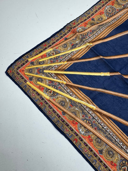 Vintage Celine Baroque Scarf Gold Navy