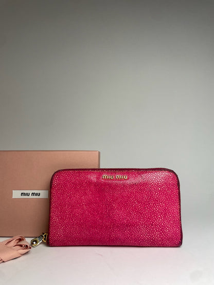 Vintage Miu Miu Snake Emblossed Leather Wallet Pink