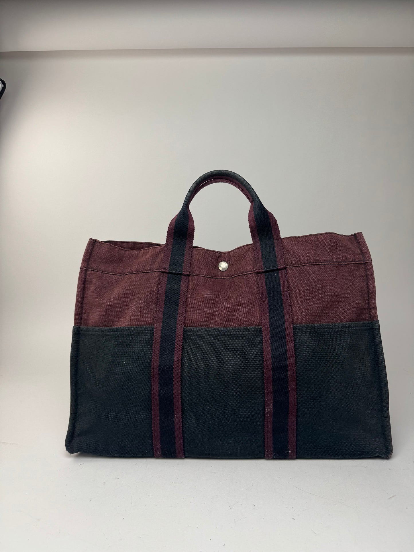 Sac fourre-tout vintage en coton Hermès violet noir