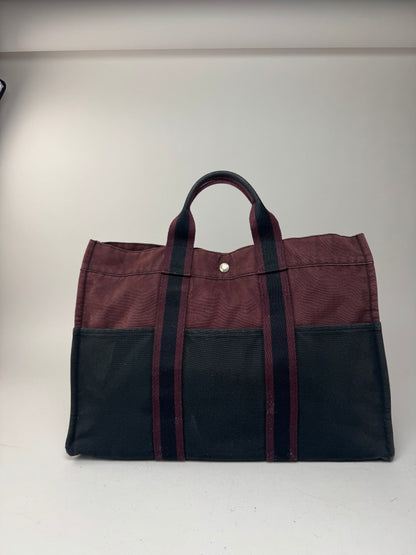Sac fourre-tout vintage en coton Hermès violet noir