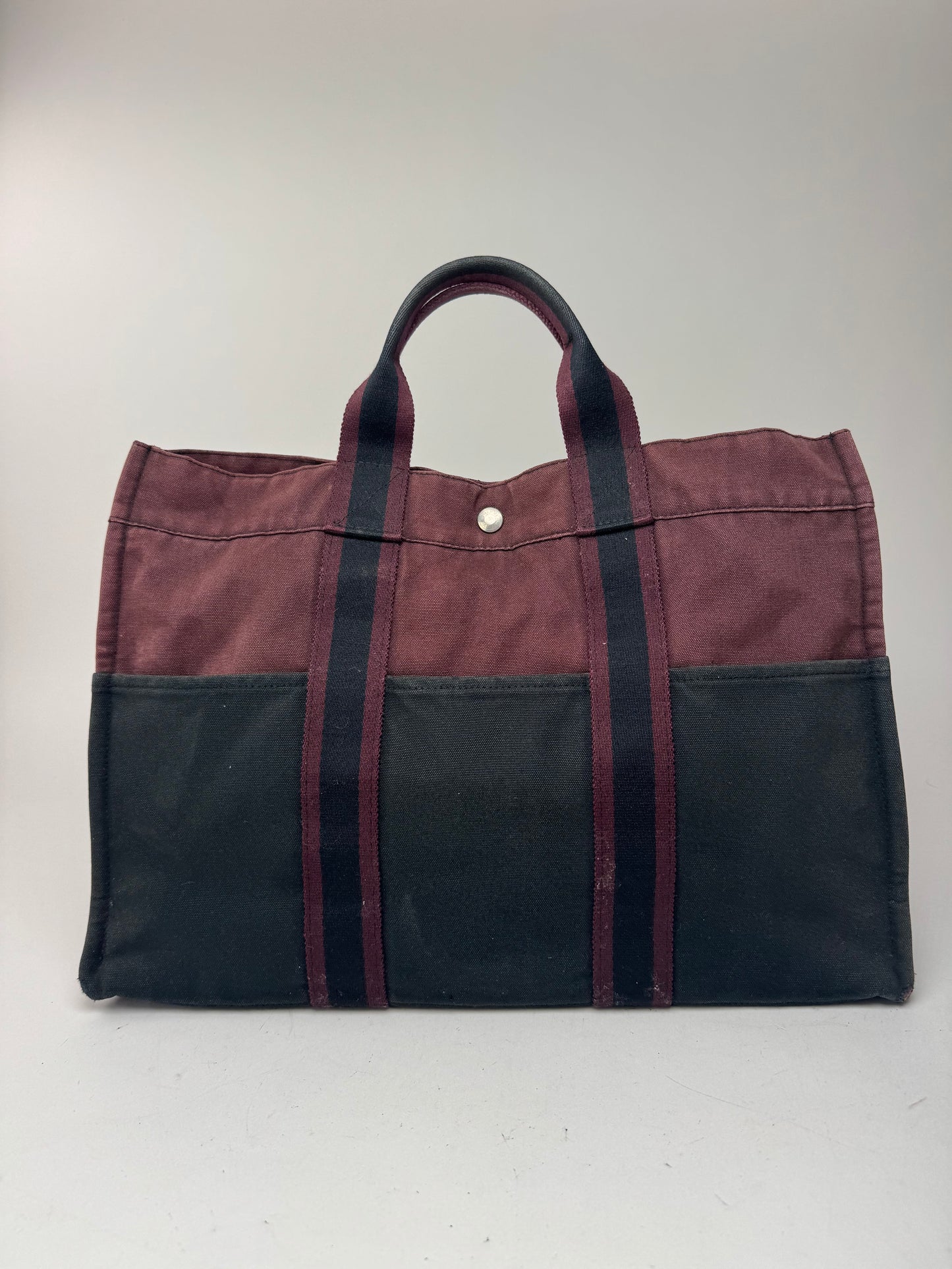 Sac fourre-tout vintage en coton Hermès violet noir