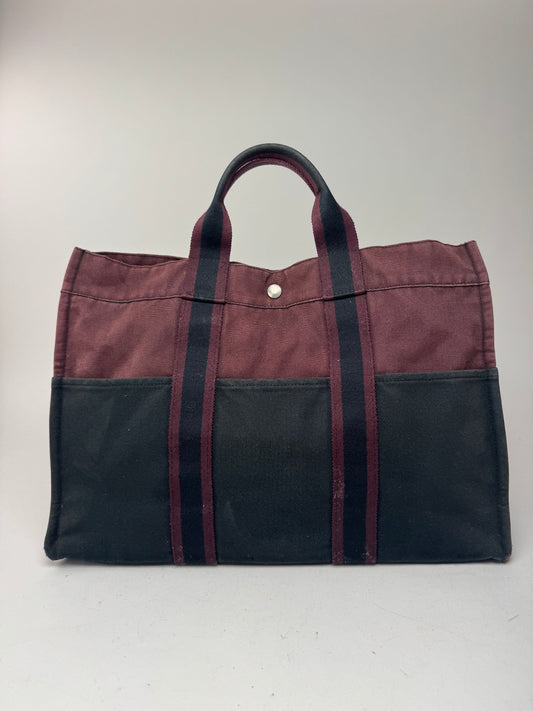 Sac fourre-tout vintage en coton Hermès violet noir